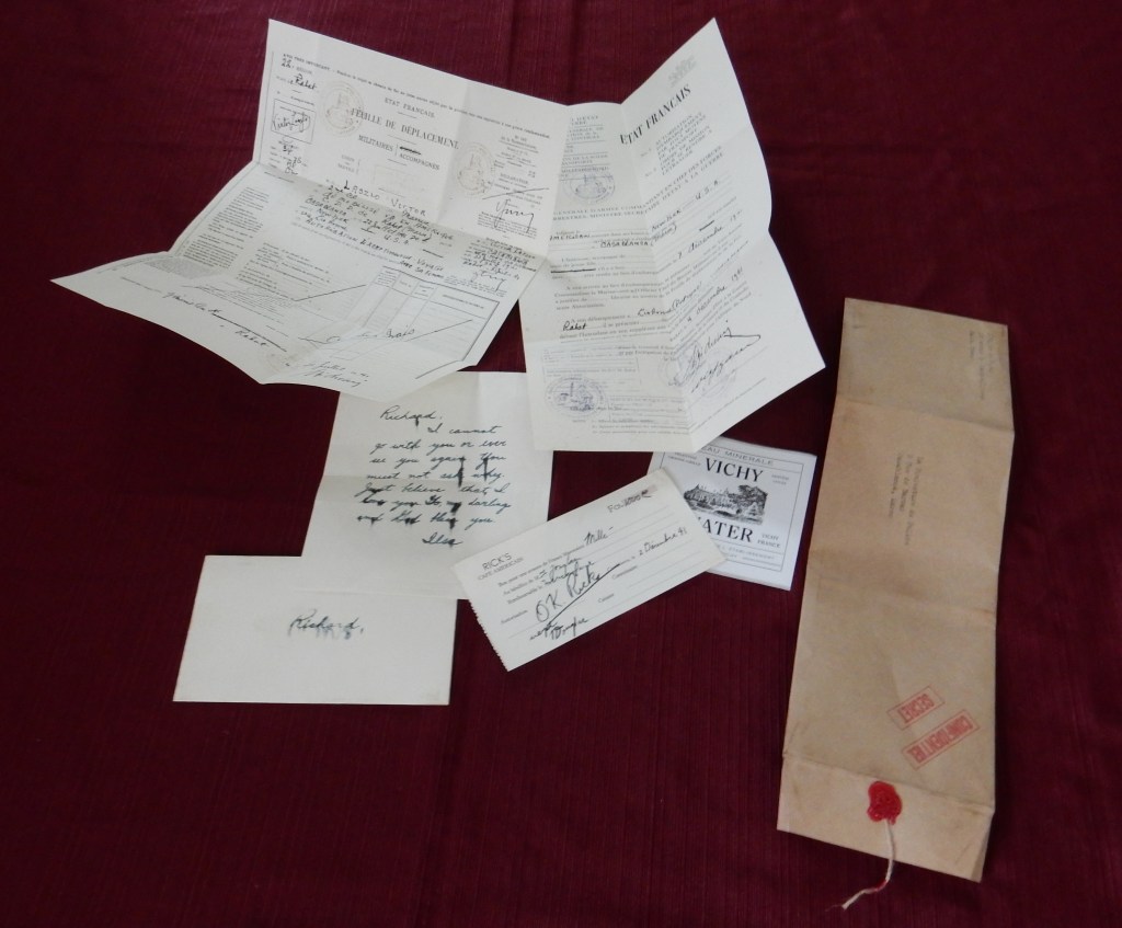 A photo of the #Casablancalettersoftransit and other documents critical to the film.